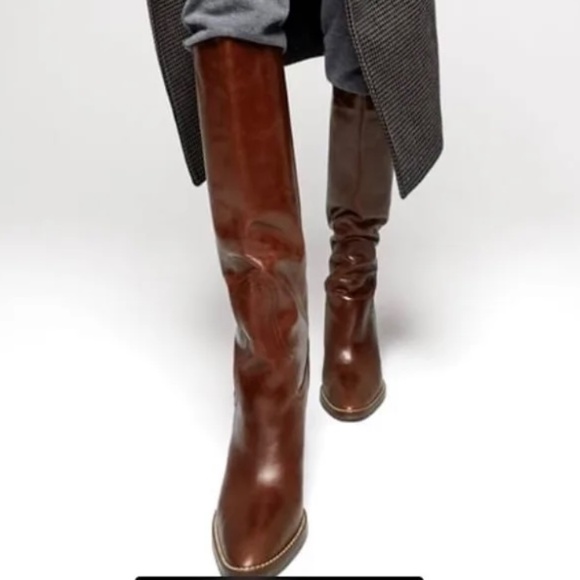 Zara genuine leather cognac tall Boots - Picture 11 of 12